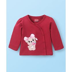 Babyhug 100% Cotton Full Sleeves Vest With Teddy Print Pack Of 3 - White Maroon & Pink