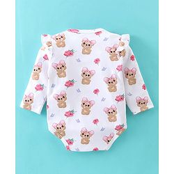 Babyhug 100% Cotton Knit Full Sleeves Onesies with Skirt & Hairband Bear Print  - Pink