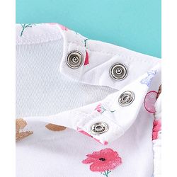 Babyhug 100% Cotton Knit Full Sleeves Onesies with Skirt & Hairband Bear Print  - Pink