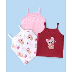 Babyhug 100% Cotton Knit Sleeveless Slips Pack of 3  Bear Print - Multicolour