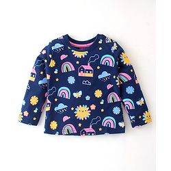 Babyhug Cotton Knit Full Sleeves Night Suit With Rainbow & House Print - Navy Blue