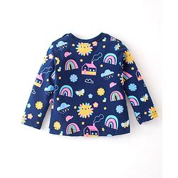Babyhug Cotton Knit Full Sleeves Night Suit With Rainbow & House Print - Navy Blue