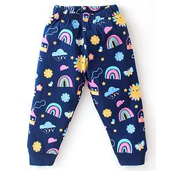 Babyhug Cotton Knit Full Sleeves Night Suit With Rainbow & House Print - Navy Blue