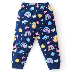 Babyhug Cotton Knit Full Sleeves Night Suit With Rainbow & House Print - Navy Blue