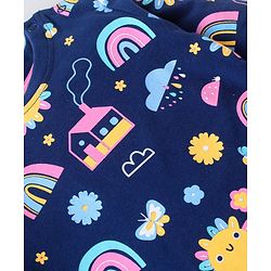 Babyhug Cotton Knit Full Sleeves Night Suit With Rainbow & House Print - Navy Blue