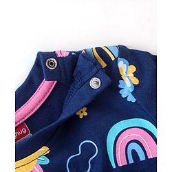Babyhug Cotton Knit Full Sleeves Night Suit With Rainbow & House Print - Navy Blue