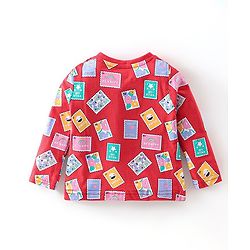 Babyhug Cotton Knit Full Sleeves Night Suit With Post Stamp Print - Red