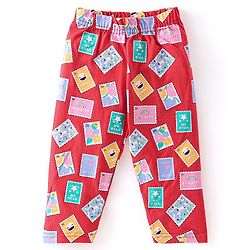 Babyhug Cotton Knit Full Sleeves Night Suit With Post Stamp Print - Red