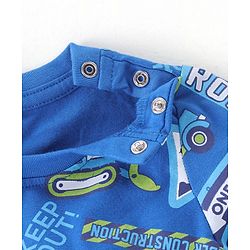 Babyhug Cotton Knit Full Sleeves Trucks Printed Night Suit - Blue