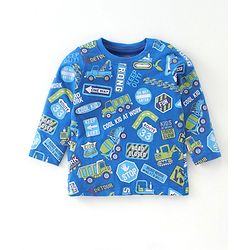 Babyhug Cotton Knit Full Sleeves Trucks Printed Night Suit - Blue