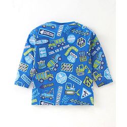 Babyhug Cotton Knit Full Sleeves Trucks Printed Night Suit - Blue