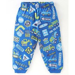 Babyhug Cotton Knit Full Sleeves Trucks Printed Night Suit - Blue