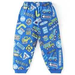Babyhug Cotton Knit Full Sleeves Trucks Printed Night Suit - Blue