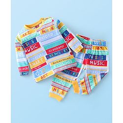 Babyhug Cotton Knit Full Sleeves Night Suit With Text Print - Multicolour
