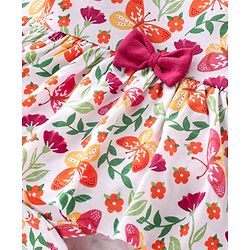 Babyhug 100% Cotton Full Sleeves Frock Style Onesie with Hairband Butterflies Print - Multicolour