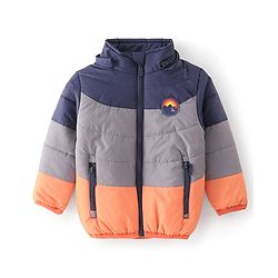 Babyhug Woven Full Sleeves Hooded Jacket With Solid Colour - Navy Blue & Orange