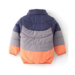Babyhug Woven Full Sleeves Hooded Jacket With Solid Colour - Navy Blue & Orange