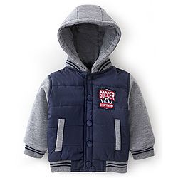 Babyhug Woven Full Sleeves Hoodie With Text Embroidery - Navy Blue