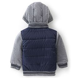 Babyhug Woven Full Sleeves Hoodie With Text Embroidery - Navy Blue