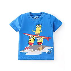 Babyhug 100% Cotton Knit Half Sleeves T-Shirt with Minion Graphics -Blue