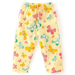 Babyhug Cotton Knit Full Sleeves Night Suit Butterfly Print - Yellow