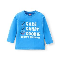 Babyhug Cotton Knit Full Sleeves Night Suit Text and Santa Claus Print - Blue