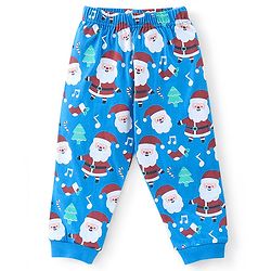 Babyhug Cotton Knit Full Sleeves Night Suit Text and Santa Claus Print - Blue