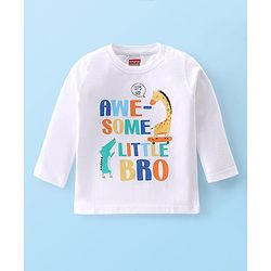 Babyhug Cotton Knit Full Sleeves Text Printed Night Suit - White & Blue
