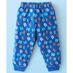 Babyhug Cotton Knit Full Sleeves Text Printed Night Suit - White & Blue