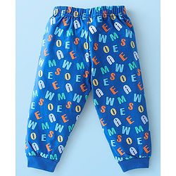 Babyhug Cotton Knit Full Sleeves Text Printed Night Suit - White & Blue