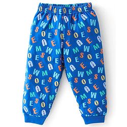 Babyhug Cotton Knit Full Sleeves Alphabets Printed Night Suit - Blue