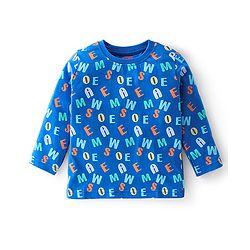 Babyhug Cotton Knit Full Sleeves Alphabets Printed Night Suit - Blue