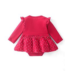Babyhug 100% Cotton Knit Full Sleeves Frock Style Onesie Bear Print - Red