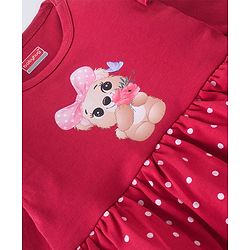 Babyhug 100% Cotton Knit Full Sleeves Frock Style Onesie Bear Print - Red