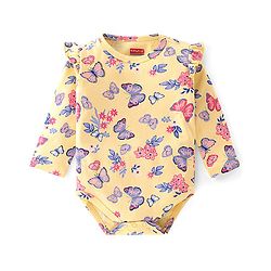 Babyhug 100% Cotton Knit Full Sleeves Onesie Butterfly Print - Yellow