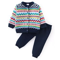 Babyhug Knitted Full Sleeves Sweater Set With Chevron Design - Multicolour