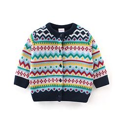 Babyhug Knitted Full Sleeves Sweater Set With Chevron Design - Multicolour