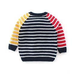 Babyhug Knitted Full Sleeves Sweater Set With Stripes Design - Multicolour