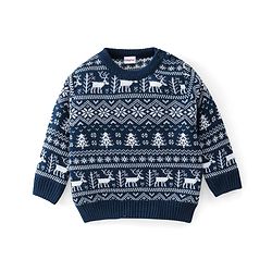 Babyhug Knitted Full Sleeves Baby Sweater Set with Snow Flakes Design - Navy Blue