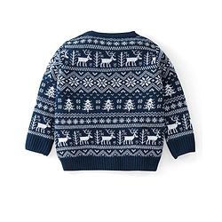 Babyhug Knitted Full Sleeves Baby Sweater Set with Snow Flakes Design - Navy Blue