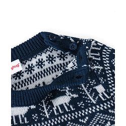 Babyhug Knitted Full Sleeves Baby Sweater Set with Snow Flakes Design - Navy Blue