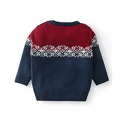 Babyhug Knit Full Sleeves Sweater Set Floral Design - Navy Blue