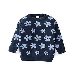 Babyhug Knitted Full Sleeves Baby Sweater Set with Floral Design - Navy Blue