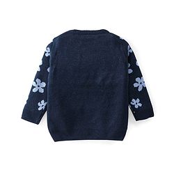 Babyhug Knitted Full Sleeves Baby Sweater Set with Floral Design - Navy Blue