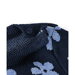 Babyhug Knitted Full Sleeves Baby Sweater Set with Floral Design - Navy Blue