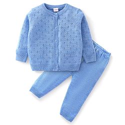 Babyhug Full Sleeves Sweater Set - Blur