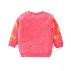 Babyhug Knitted Full Sleeves Baby Sweater Set with Floral Design - Peach