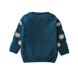 Babyhug Knitted Full Sleeves Baby Sweater Set with Floral Design - Navy Blue