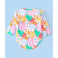 Babyhug 100% Cotton Knit Full Sleeves Onesie with Head Band Floral Print - Multicolour