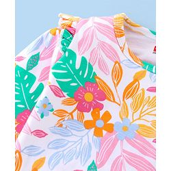 Babyhug 100% Cotton Knit Full Sleeves Onesie with Head Band Floral Print - Multicolour